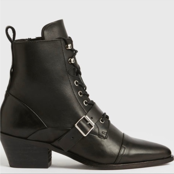 NEW All Saints Leather Katy Booties Black 7 - Picture 4 of 16
